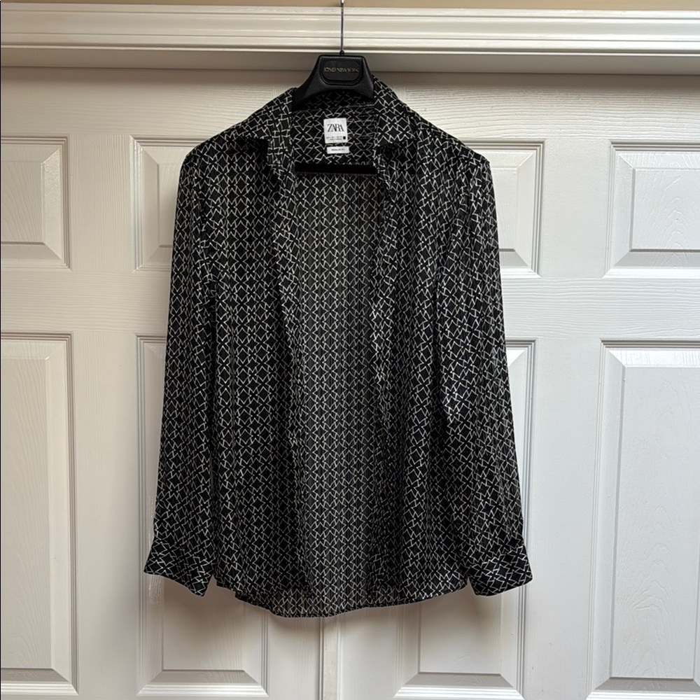 Zara Black and White Patterned Dress Shirt